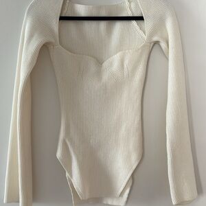 Elegant Cream Ribbed Women's Top